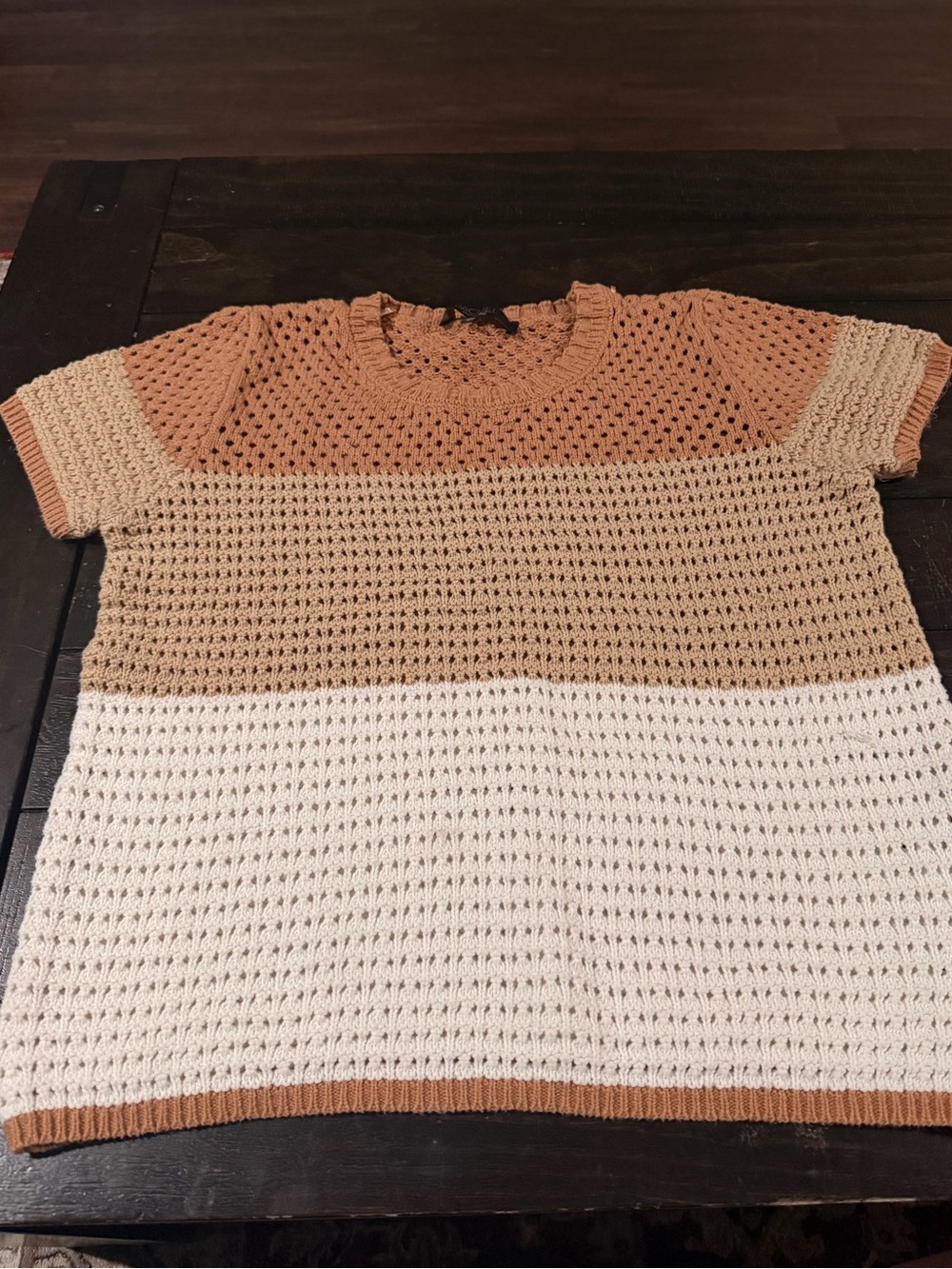 Rachel Roy Colorblock Open Knit Sweater Top | Medium | Neutral Boho